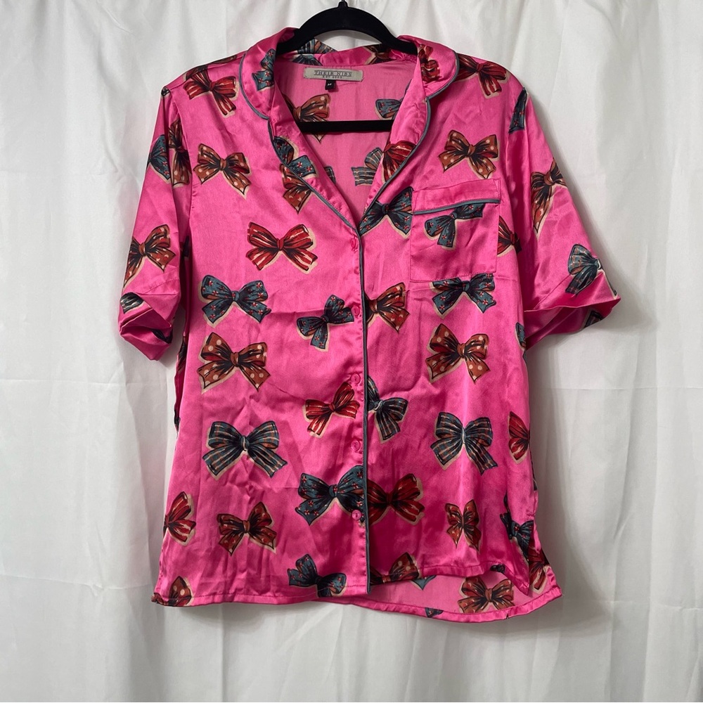 Pink Bow Print Pajama Top